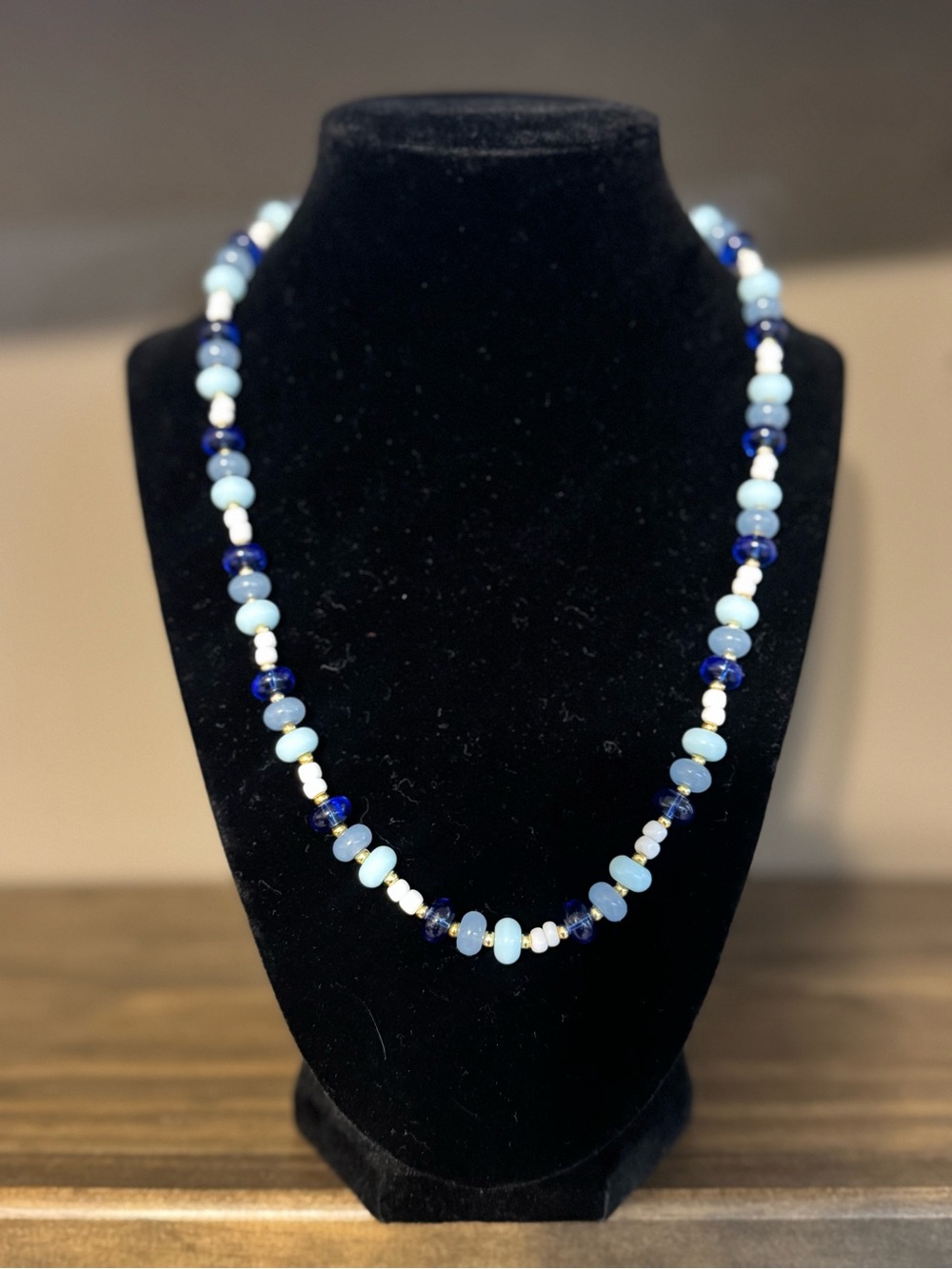 Handcrafted Light & Deep Blue Beaded Necklace